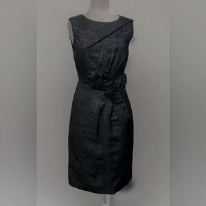 David Meister Black Textured Sheath Dress Sz 2
